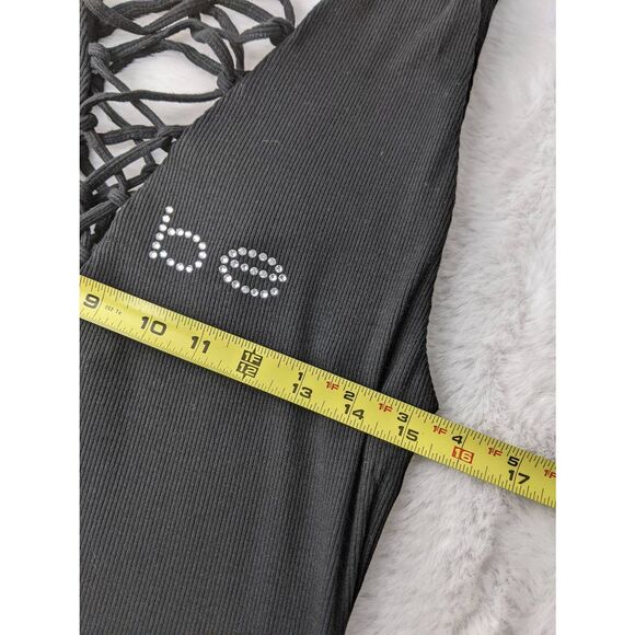 Bebe Ribbed Black Lace up Neck Stretchy Sleeveless Mini Dress Y2K Sz L Large Vin - Picture 5 of 8